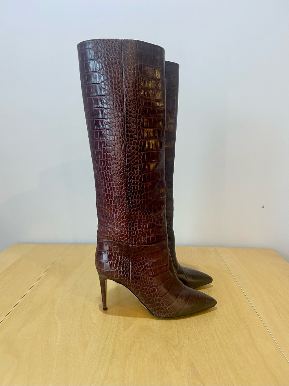 Paris Texas Mock Croc Stilletto Pointed-Toe Knee Boots, Sz EU 39, US 9 - Picture 3 of 11